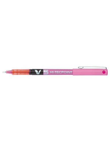 Stylo roller à encre liquide Pilot V5 HI-Tecpoint - Pointe fine aiguille 0,5 mm - Course 0,3 mm - Couleur rose