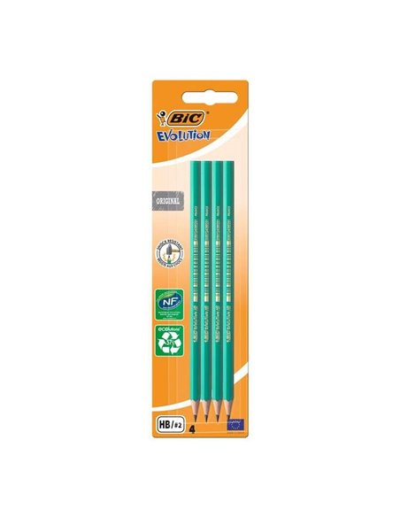 Lot de 4 crayons graphite hexagonaux Bic Evolution - Mine HB ultra-résistante - Sans bois - Anti-éclats