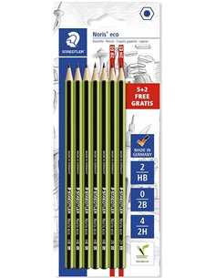 Crayons graphite hexagonaux Staedtler Noris Eco, lot de 7 - Graduations assorties, surface veloutée, mine lisse et résistante à 