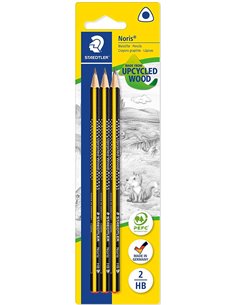 Crayons graphite triangulaires Staedtler Noris 183, lot de 3, mine 2HB, résistants à la casse