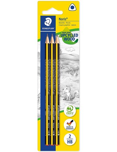 Crayons graphite triangulaires Staedtler Noris 183, lot de 3, mine 2HB, résistants à la casse