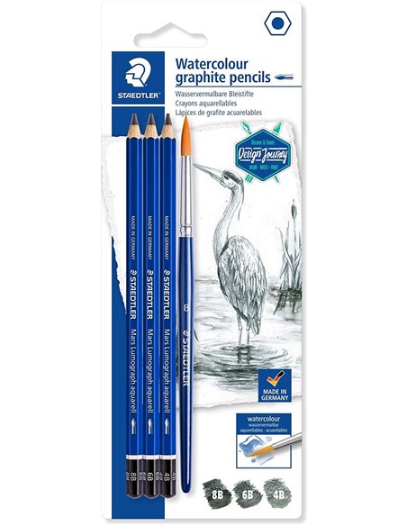Crayons graphite Staedtler Mars Lumograph Aquarell 100A, lot de 3, résistants à la casse, graduations assorties