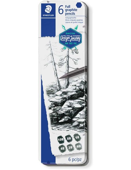 Crayons graphite Staedtler Mars Lumograph Pure Graphite 100 g, paquet de 6 - Nuances vives - Graduations assorties