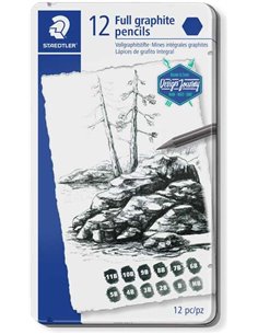 Crayons graphite Staedtler Mars Lumograph Pure Graphite 100 g, paquet de 12 – Nuances vives – Graduations assorties