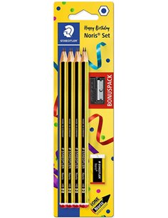 Crayons graphite hexagonaux Staedtler Noris 120, lot de 8, gomme et taille-crayon, mine HB ultra-résistante de 2 mm, bois issu d