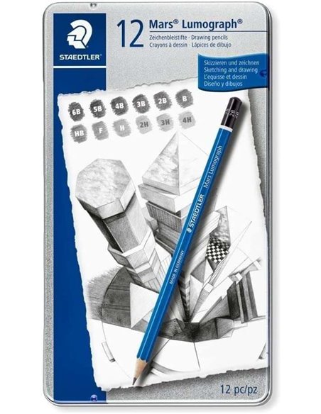 Crayons graphite Staedtler Mars Lumograph, lot de 100, résistants à la casse, graduations assorties
