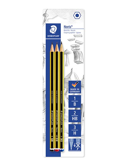 Crayons graphite hexagonaux Staedtler Noris 120, lot de 3 - Graduations assorties - Résistants à la casse - Bois issu de forêts 