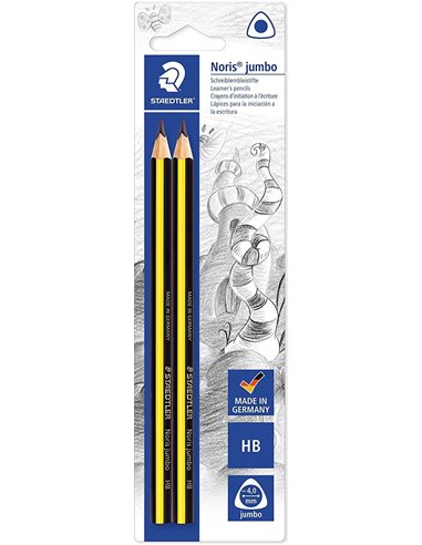 Crayons graphite Staedtler Noris Jumbo 119, lot de 2, taille triangulaire, mine HB 4 mm, bois issu de forêts durables