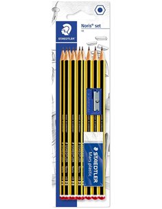 Staedtler Noris 120 Lot de 10 crayons graphite hexagonaux 2HB + 1 gomme plastique 526 50 + 1 taille-crayon 510 50 - Résistant à 