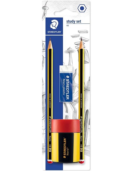 Lot de 120 crayons graphite Staedtler hexagonaux 2HB + 1 taille-crayon avec réservoir + 1 gomme plastique Mars - Bois issu de fo