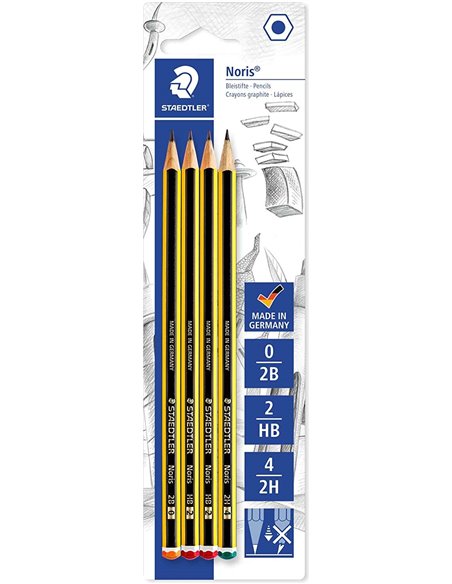 Crayons graphite hexagonaux Staedtler Noris 120, lot de 4 - Graduations assorties - Résistants à la casse - Bois issu de forêts 