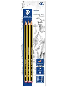 Crayons graphite HB hexagonaux Staedtler Noris 120, lot de 3 - Résistants à la casse - Bois issu de forêts durables