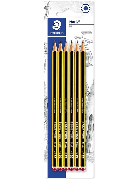 Crayons graphite HB hexagonaux Staedtler Noris 120, lot de 6 - Résistants à la casse - Bois issu de forêts durables