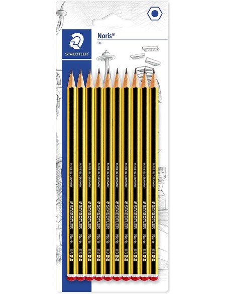 Crayons graphite HB hexagonaux Staedtler Noris 120, lot de 10 – Résistants à la casse – Bois issu de forêts durables