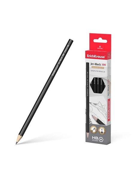 Crayon graphite hexagonal HB Jet Black 100 d'Erichkrause - Noir
