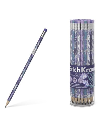 Crayon graphite triangulaire HB lavande Erichkrause - Gomme - 4 motifs assortis