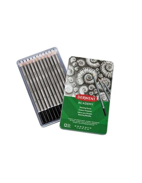 Derwent Academy Sketching Pack de 12 crayons graphite hexagonaux de duretés assorties - Spécialement conçus pour le dessin - Cor