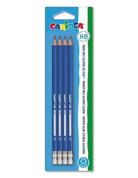 Lot de 4 crayons graphite HB Carioca Tita - Faciles à effacer et à tailler - Corps triangulaire - Mine résistante aux chutes - G