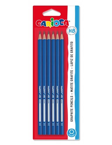 Crayons graphite HB Carioca, lot de 6 - Faciles à effacer et à tailler - Corps triangulaire - Mine résistante aux chutes - Gris