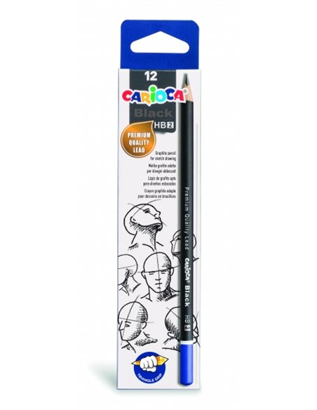 Lot de 12 crayons graphite HB Carioca Black - Faciles à effacer et à tailler - Corps triangulaire, agréable au toucher - Mine ré