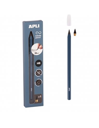 Crayon Apli Infinite, pack de crayons Infinite HB + mine de rechange + capuchon de protection - Pour écrire jusqu'à 16 km - Coul