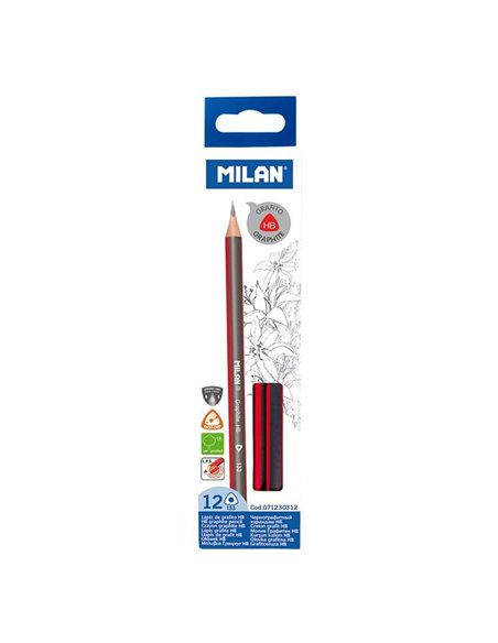 Lot de 12 crayons graphite triangulaires Milan - Mine HB 2,2 mm - Incassables - Pour écrire et dessiner