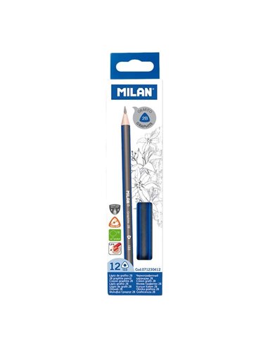 Lot de 12 crayons graphite triangulaires Milan - Mine 2B 2,4 mm - Incassables - Recommandés pour le dessin artistique