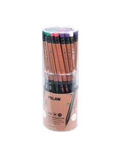 Crayon graphite hexagonal Milan Copper avec gomme - Mine HB 2,2 mm - Incassable - Pour écrire et dessiner - Couleurs assorties