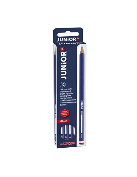 Lot de 12 crayons graphite junior Alpino avec mine - Taille 12 mm - Mine HB - Espace de personnalisation - Couleurs assorties