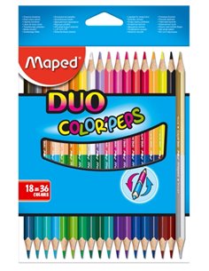 Maped Color'Peps Duo Pack de 18 Crayons Bicolores Triangulaires - Double Pointe 2,9 mm - Bois Certifié FSC - Couleurs Assorties