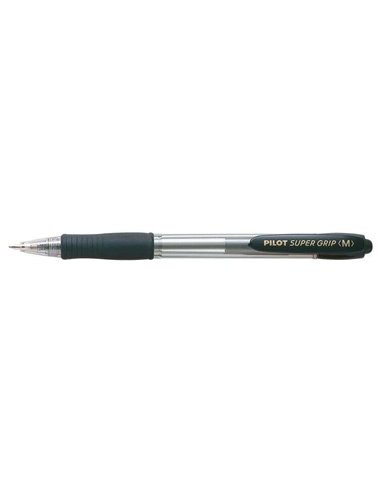 Stylo à bille rétractable Pilot SuperGrip - Pointe ronde 1,0 mm - Trait 0,27 mm - Encre à l'huile - Poignée ergonomique - Noir