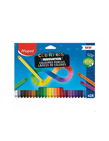 Crayons de couleur longue tenue Maped ColorPeps Infinity, pack de 24 – Entièrement en mine – Couleurs assorties