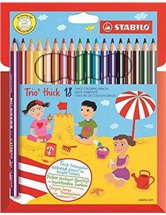 Crayons de couleur Stabilo Trio Thick, paquet de 18 – Mine 4,2 mm – Forme triangulaire – Couleurs assorties