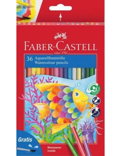 Crayons de couleur aquarelle Faber-Castell Classic Colour, lot de 36 crayons aquarellables hexagonaux + pinceau - Résistants à l
