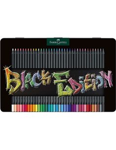 Boîte métallique Faber-Castell Black Edition de 36 crayons de couleur - Mine extra-douce - Bois noir - Idéal pour dessiner sur p