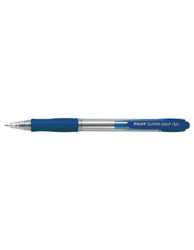 Stylo à bille rétractable Pilot SuperGrip - Pointe ronde 1,0 mm - Trait 0,27 mm - Encre à l'huile - Poignée ergonomique - Bleu