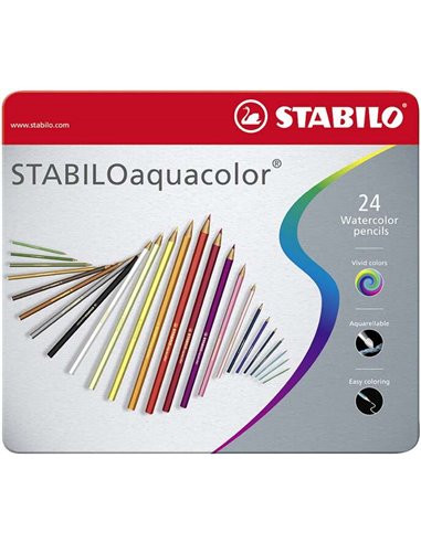 Crayons de couleur Stabilo Aquacolor, lot de 24 – Mine 2,8 mm – Aquarelle – Couleurs assorties