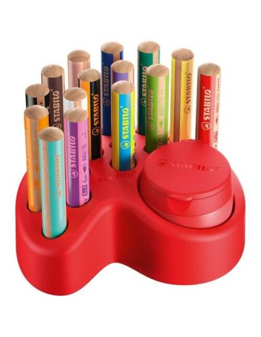 Coffret de bureau 3 en 1 Stabilo Woody 15 crayons de couleur + taille-crayon avec récipient - 10 crayons Woody 3 en 1, 2 crayons