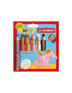 Crayons de couleur Stabilo Woody 3-en-1 30e anniversaire Licorne, pack de 6 + taille-crayon - Crayon de couleur, crayon de cire 