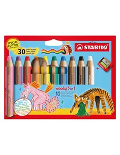Crayons de couleur Stabilo Woody 3-en-1 30e anniversaire Licorne et Tigre, lot de 10 + taille-crayons - Crayons de couleur, de c