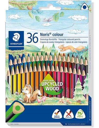 Crayons de couleur triangulaires Staedtler Noris Colour 187, lot de 36, résistants à la casse, couleurs assorties