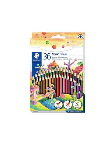 Crayons de couleur hexagonaux Staedtler Noris Colour 185, lot de 36 – Fabriqués en Wopex – Très résistants – Bois issu de source