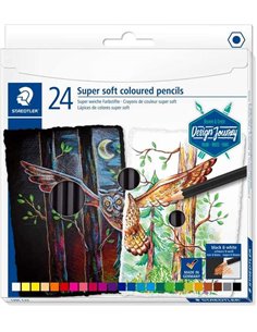 Crayons de couleur Staedtler Super Soft 149C, paquet de 24 – Mine extra-souple – Couleurs assorties