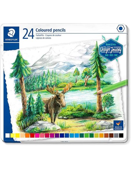Crayons de couleur Staedtler 146C, paquet de 24, mine tendre, couleurs assorties