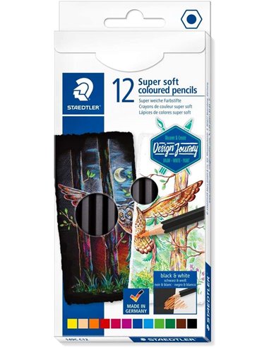 Crayons de couleur Staedtler Super Soft 149C, paquet de 12 – Mine extra-souple – Couleurs assorties