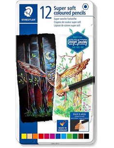 Crayons de couleur Staedtler Super Soft 149C, paquet de 12 – Mine extra-souple – Couleurs assorties