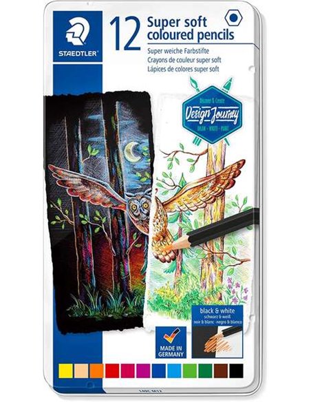 Crayons de couleur Staedtler Super Soft 149C, paquet de 12 – Mine extra-souple – Couleurs assorties