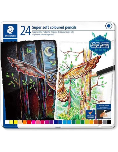 Crayons de couleur Staedtler Super Soft 149C, paquet de 24 – Mine extra-souple – Couleurs assorties