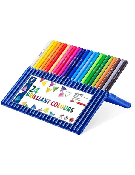 Crayons de couleur Staedtler Ergosoft 157, paquet de 24 – Design ergonomique – Surface antidérapante – Couleurs assorties