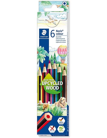 Crayons de couleur hexagonaux Staedtler Noris Colour 185, lot de 6 – Résistants à la casse – Matériau Wopex – Couleurs assorties
